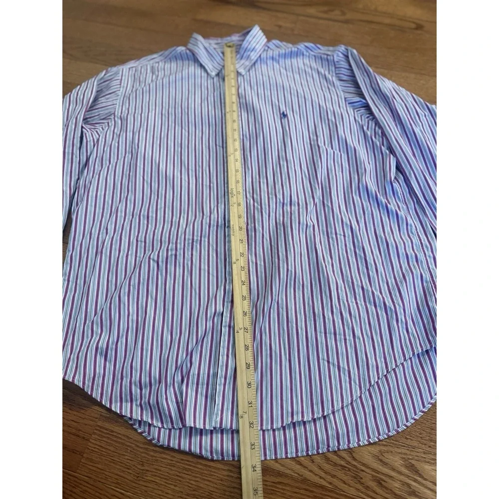 Polo Ralph Lauren Shirt Men XL Purple Blue Stripe Long Sleeve Casual Classic Fit